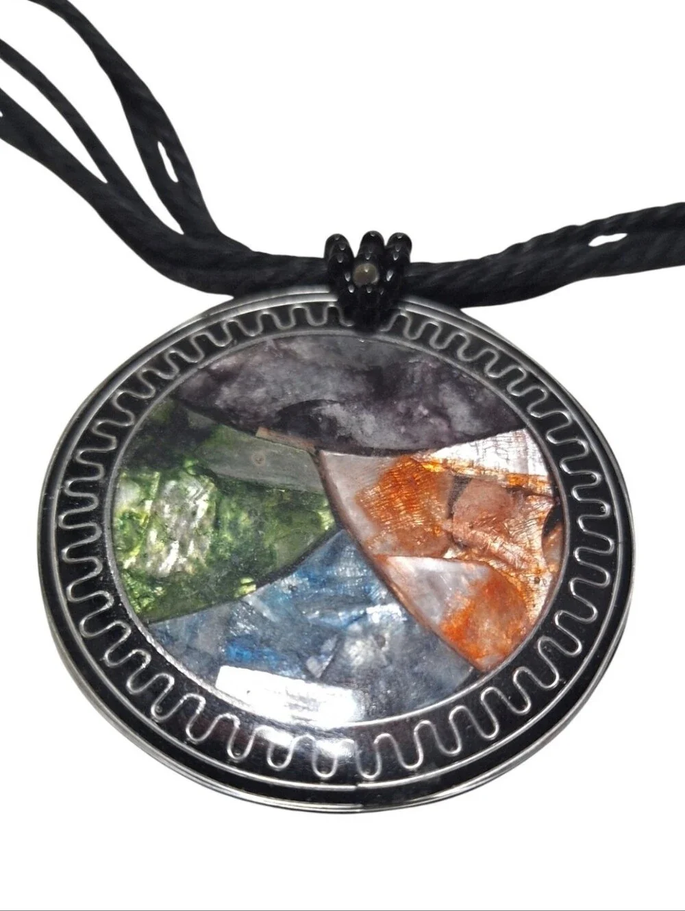 Black Corded Large Round Pendant Necklace Bohemian Statement Piece ARTSY TEACHER